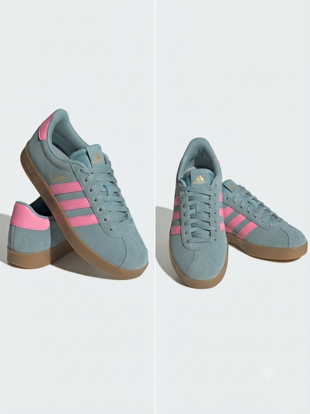 adidas Women's Suede Sneakers in Teal with Pink Stripes